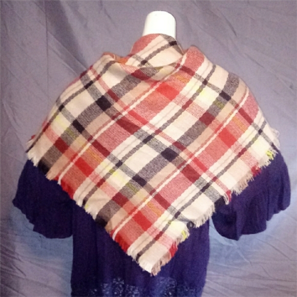 Red, Yellow, Cream & Black Check Square Scarf - Picture 4 of 7